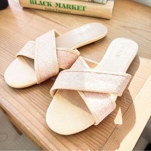 J. Crew Cora Sandals Slide Women’s Size 6 Beige Glitter Criss-Cross